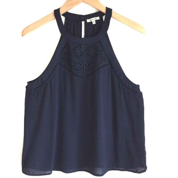 bleuh ciel Tops - Bleuh Ciel Navy Blue Halter Blouse/Tank Top